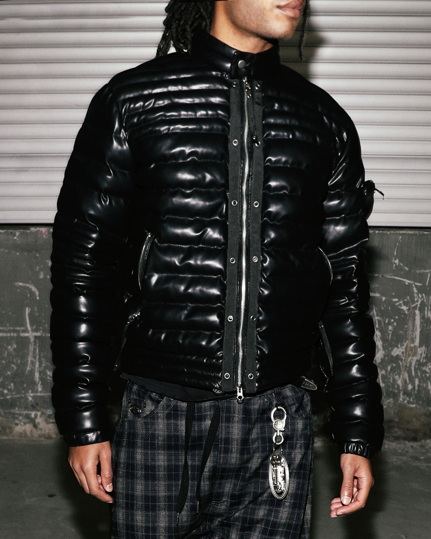 [w-jkt25-044] Viper 31-1 Lightweight High Neck Puffer - Black Leather