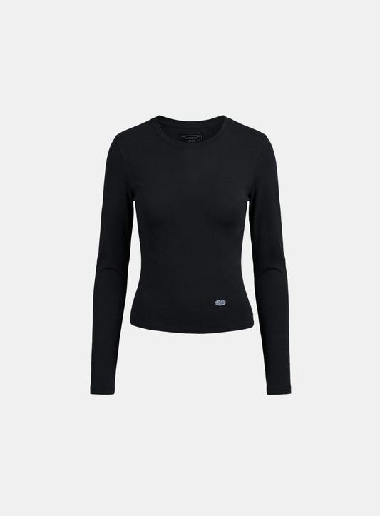 [w-tee26-035] Sleek Cotton Long Sleeve T-Shirt - Black