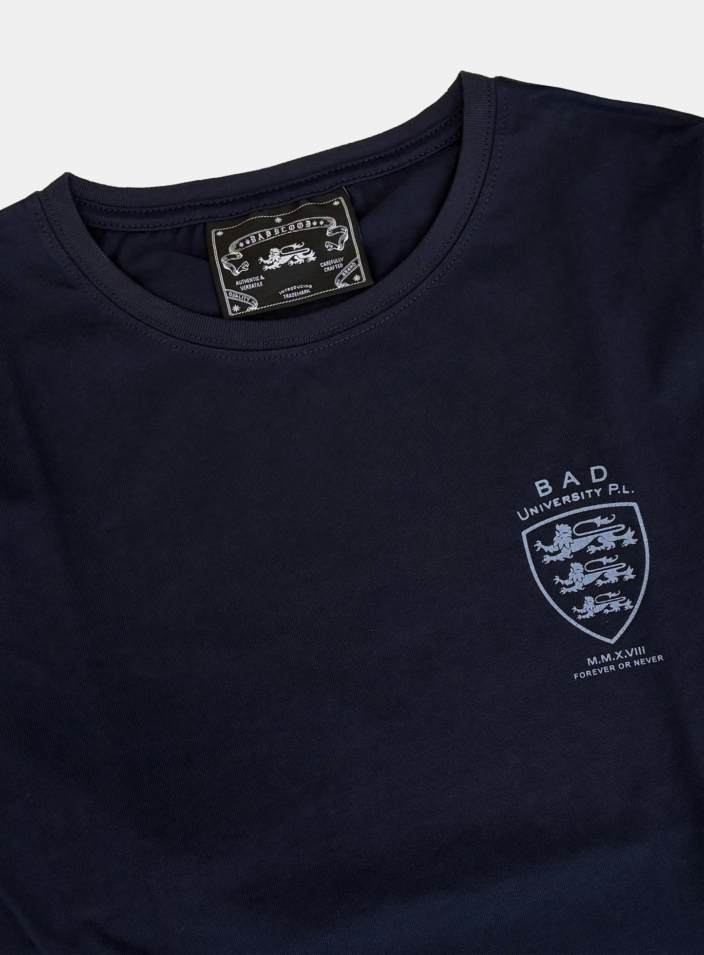 [w-tee26-036] Mystic Shield Print Fitted Long Sleeve T-Shirt - Navy