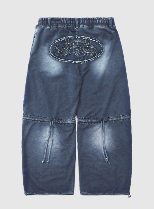 [w-pts25-099] Mystic Studded Washed Denim Sweatpants - Blue