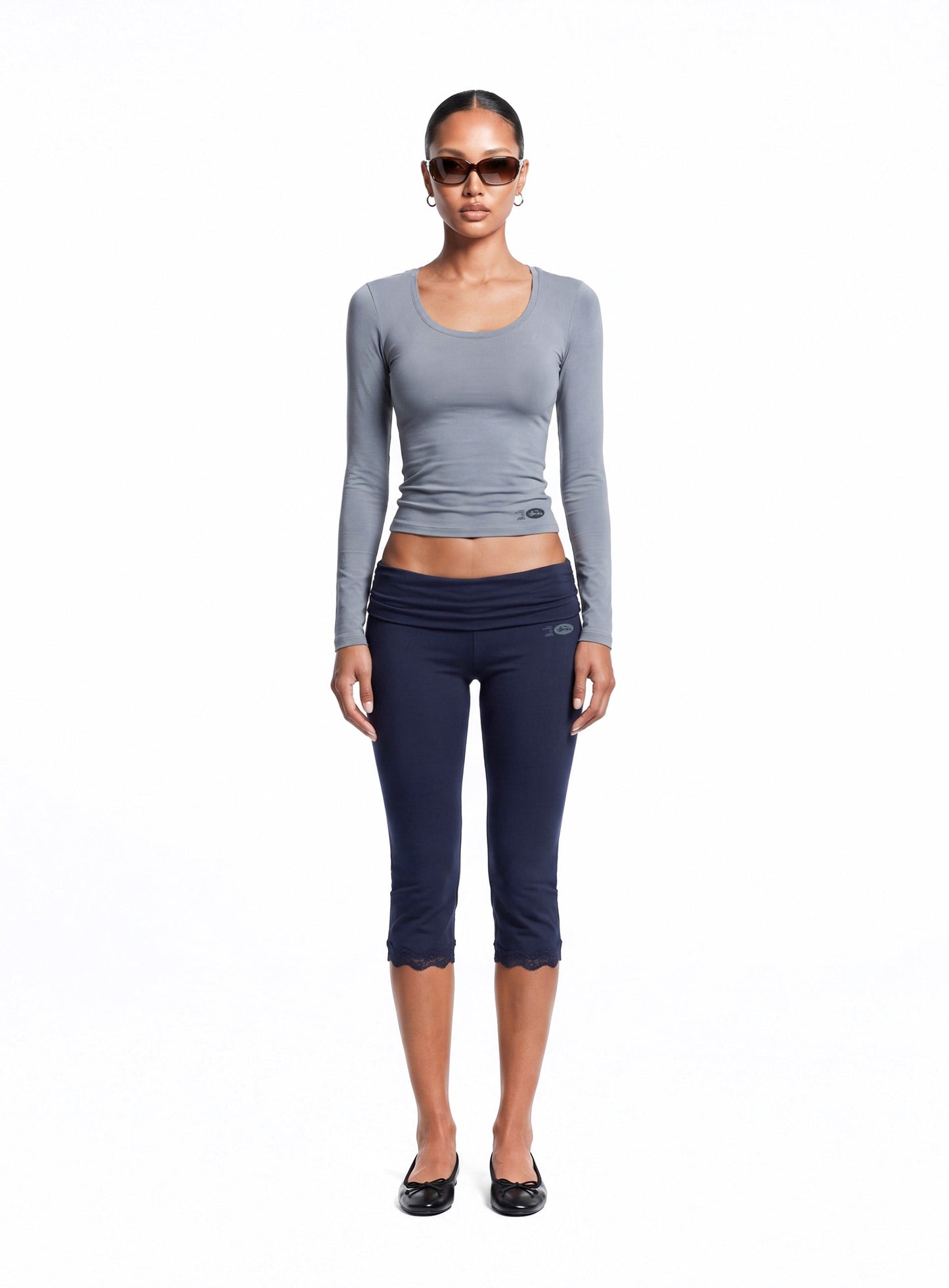 [w-tee26-080] Everyday Scoop Neck Long Sleeve T-Shirt - Blue gray