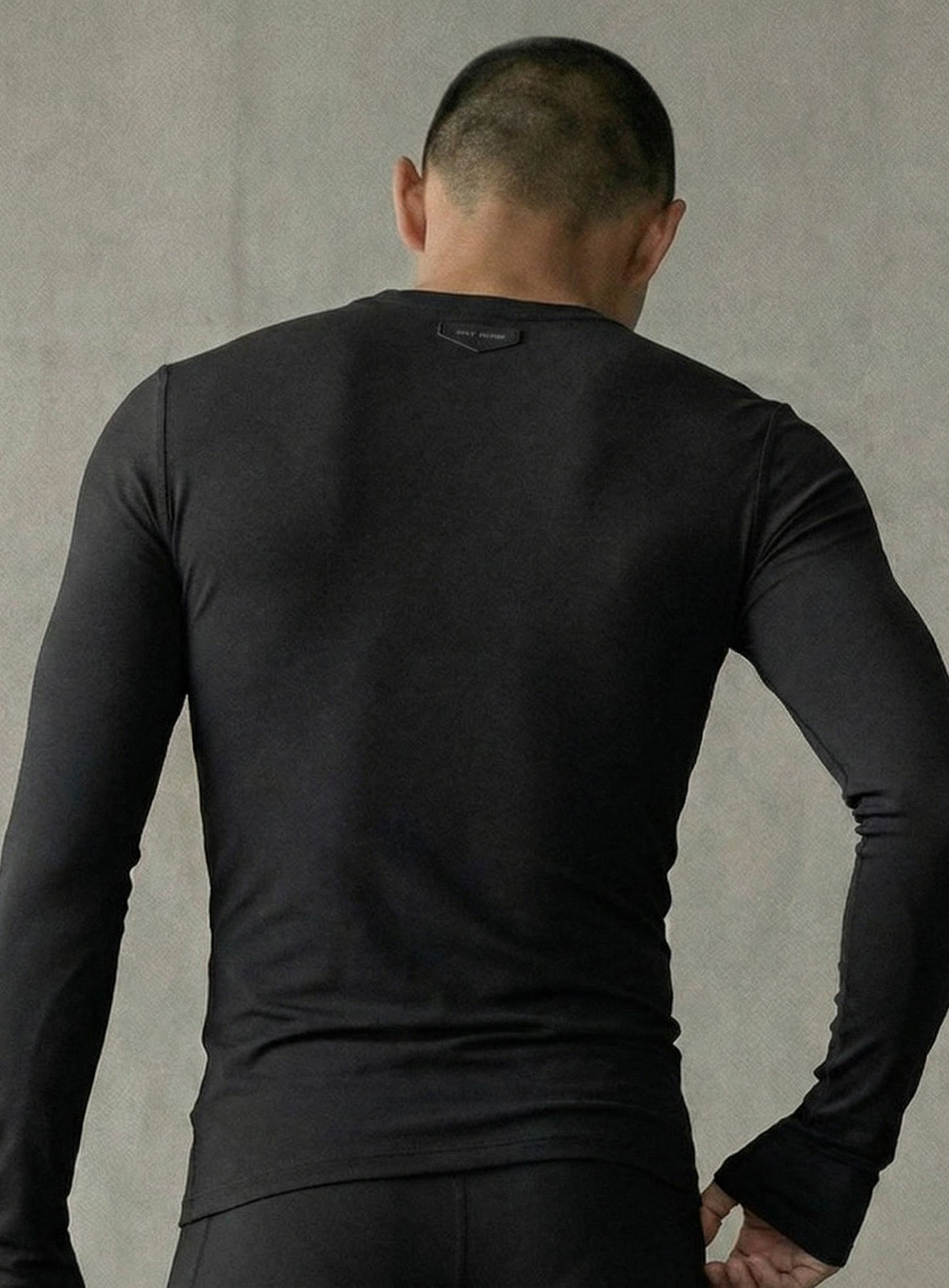 [w-tee26-044] BS Cotton Jersey Fitted Henley Neck Long Sleeve T-Shirt - Black