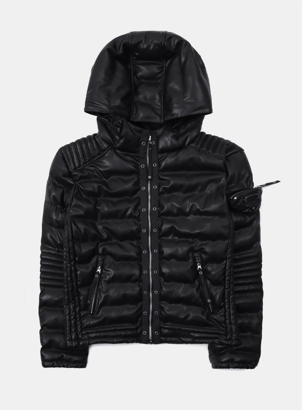 [w-jkt25-055] Viper 31-2 Midweight Biker Hooded Puffer - Black Leather