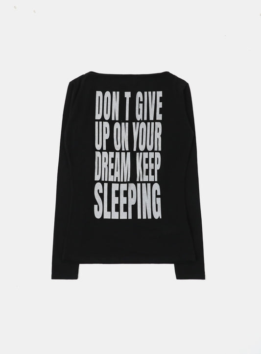 KEEP SLEEPING Boat Neck Loose Fit Tee - Black