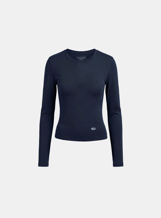[w-tee26-034] Sleek Cotton Long Sleeve T-Shirt - Navy