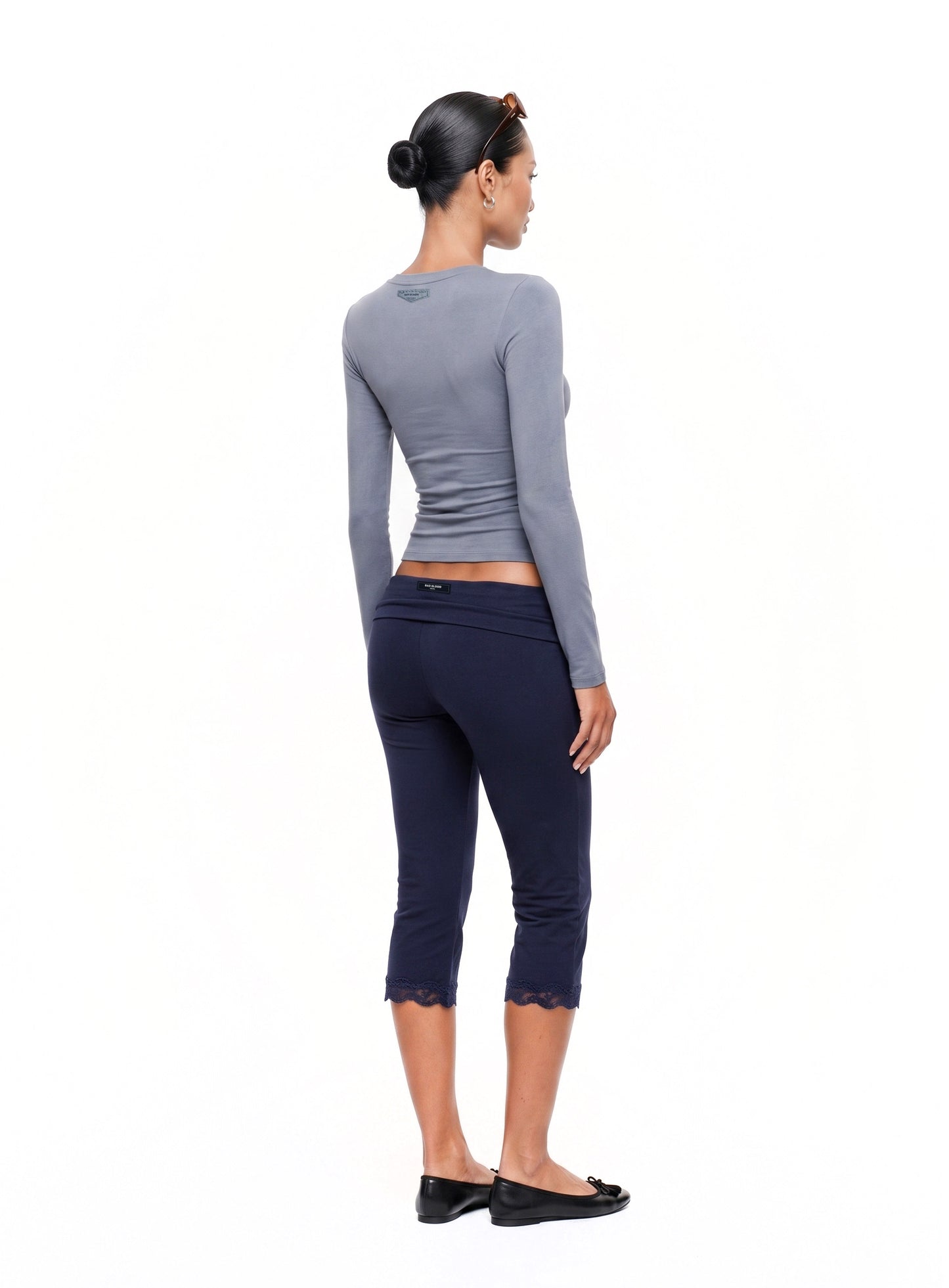 [w-tee26-080] Everyday Scoop Neck Long Sleeve T-Shirt - Blue gray