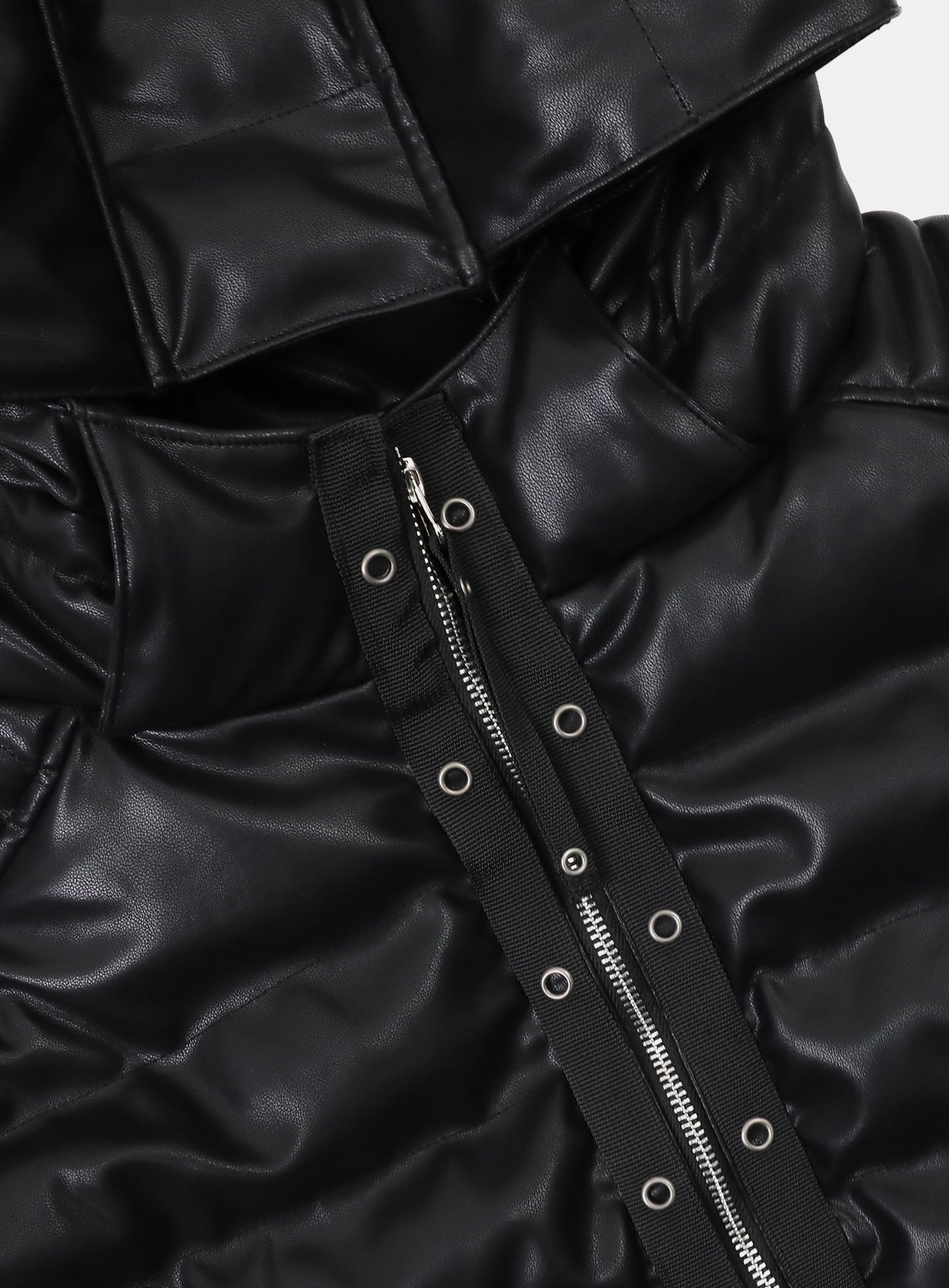 [w-jkt25-055] Viper 31-2 Midweight Biker Hooded Puffer - Black Leather