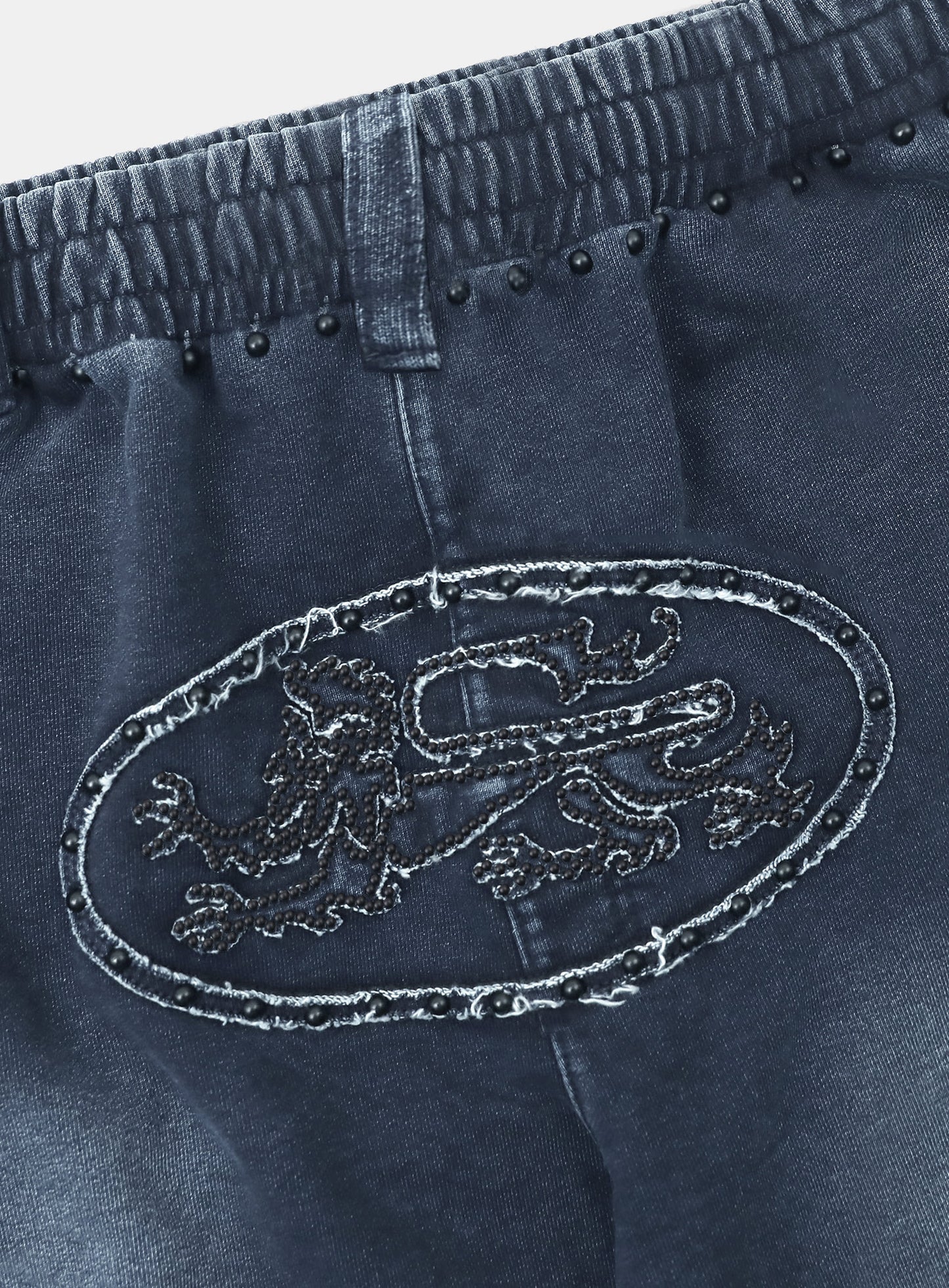 [w-pts25-099] Mystic Studded Washed Denim Sweatpants - Blue