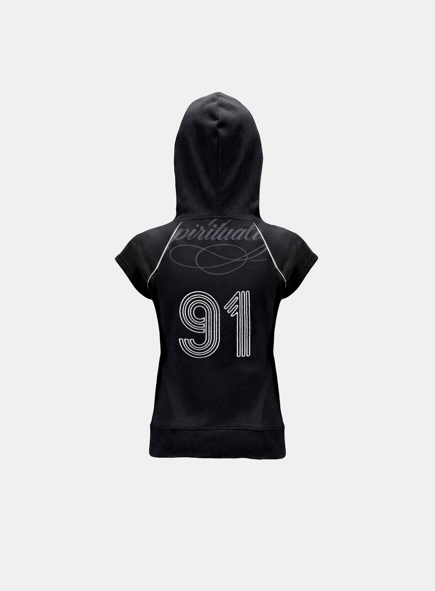 [w-hde26-037] 90s Vintage Club 1/2 Jersey Zip-Up Hoodie - Black