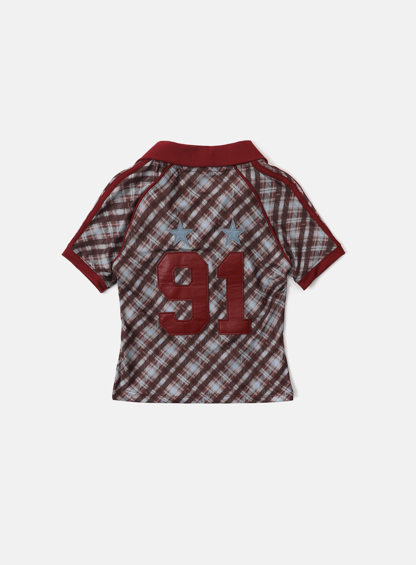 [AQUA] Vintage Club V-Neck Check T-Shirt - Red