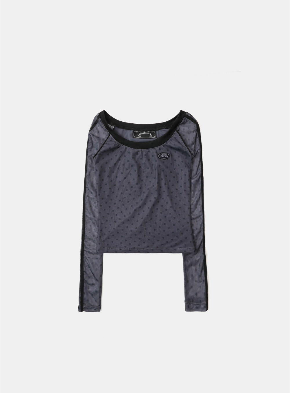 [AQUA]  Splash Dot Off-Shoulder Top - Charcoal