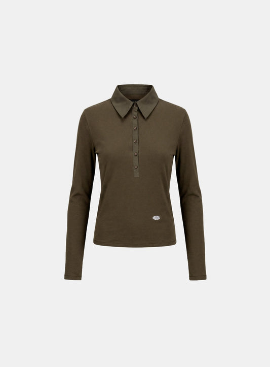 [w-tee26-063] Sleek Cotton Polo T-Shirt - Khaki Brown
