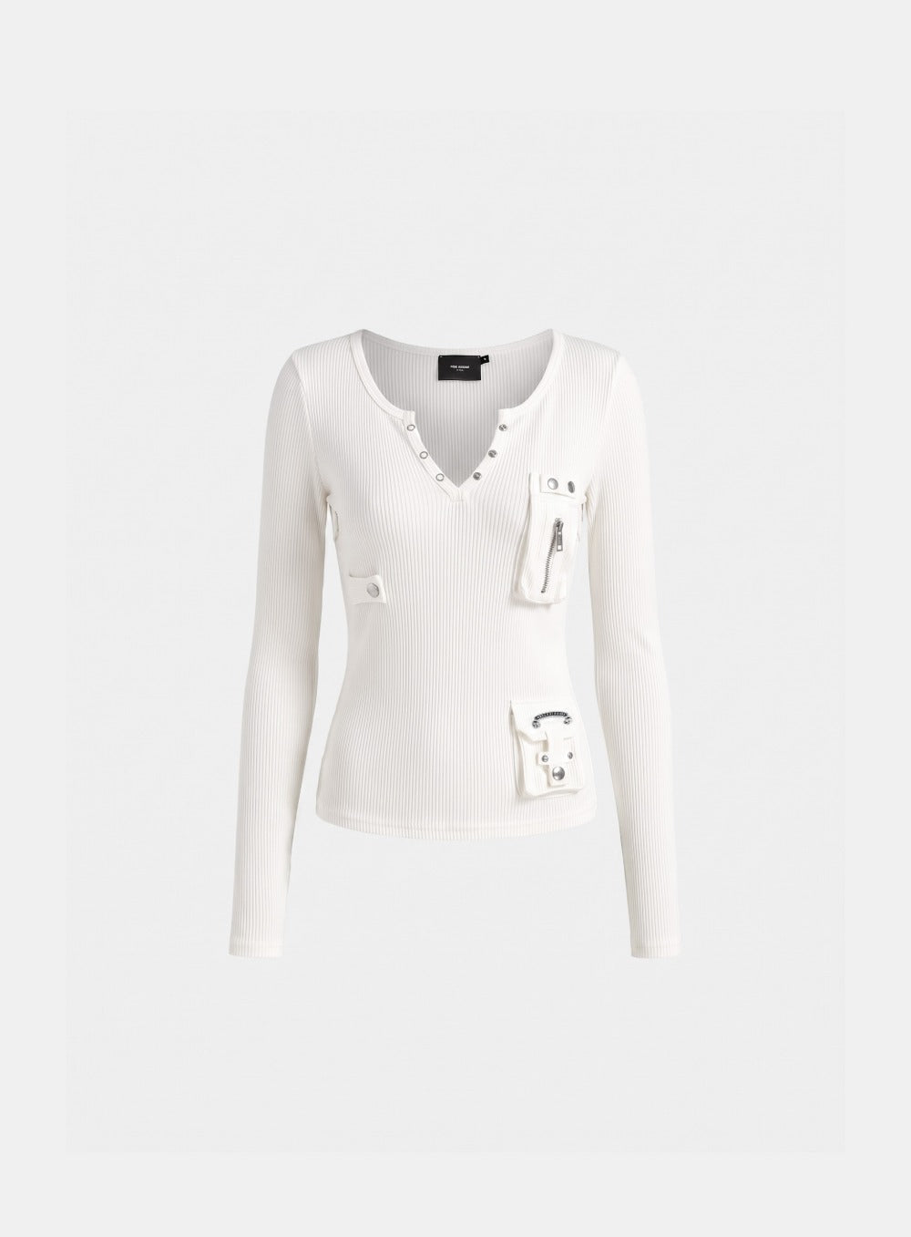 [w-tee26-258] Delta 2 Utility Cotton Rib Slit Crew Long Sleeve – White