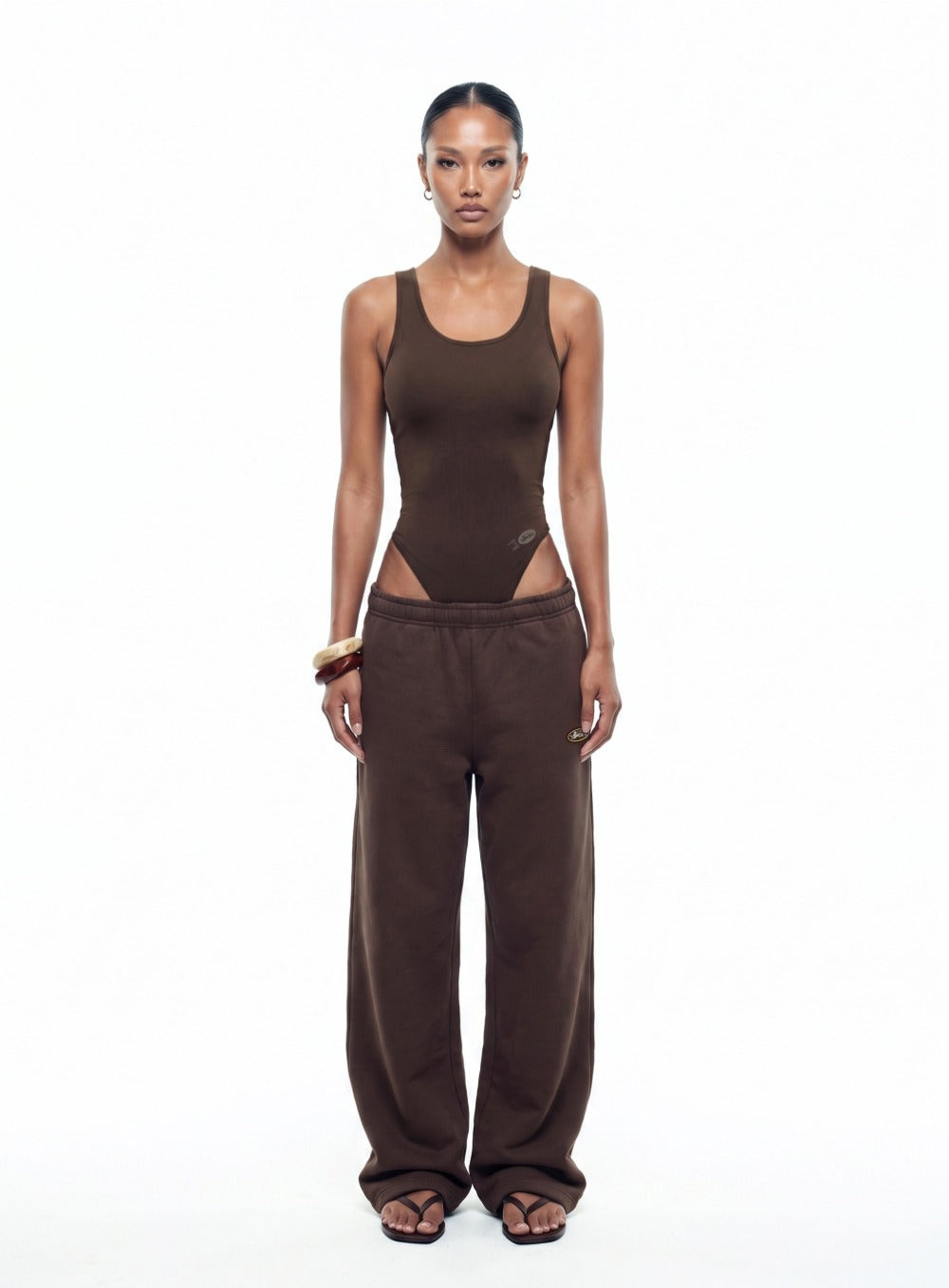 [w-jst26-006] Everyday U-Neck Tank Bodysuit - Brown