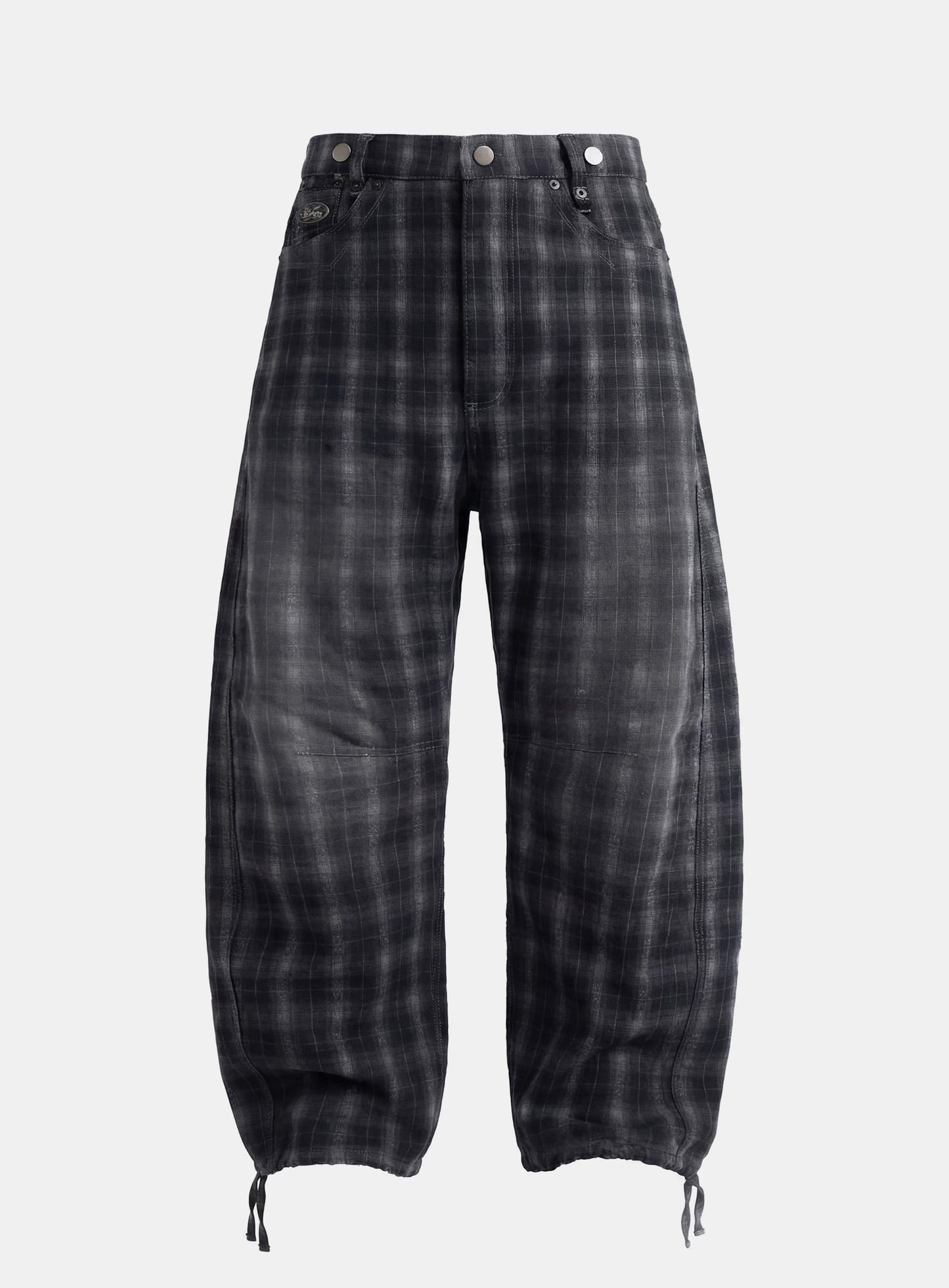 [w-pts25-105] 0509 Shinchiback Semi-Curved Pants - Black Check