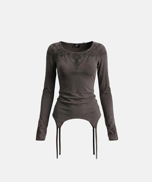 [w-tee26-300] T.M.V. Workshop Dark Tattoo Loose Fit Long Sleeve - Black