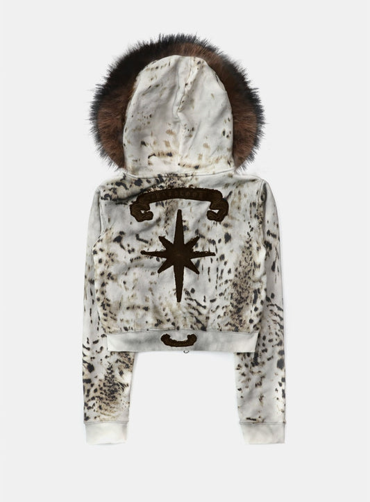 [w-hde25-085] Cosmo11 Detachable Fur Hood Zip-Up - Oil Leopard