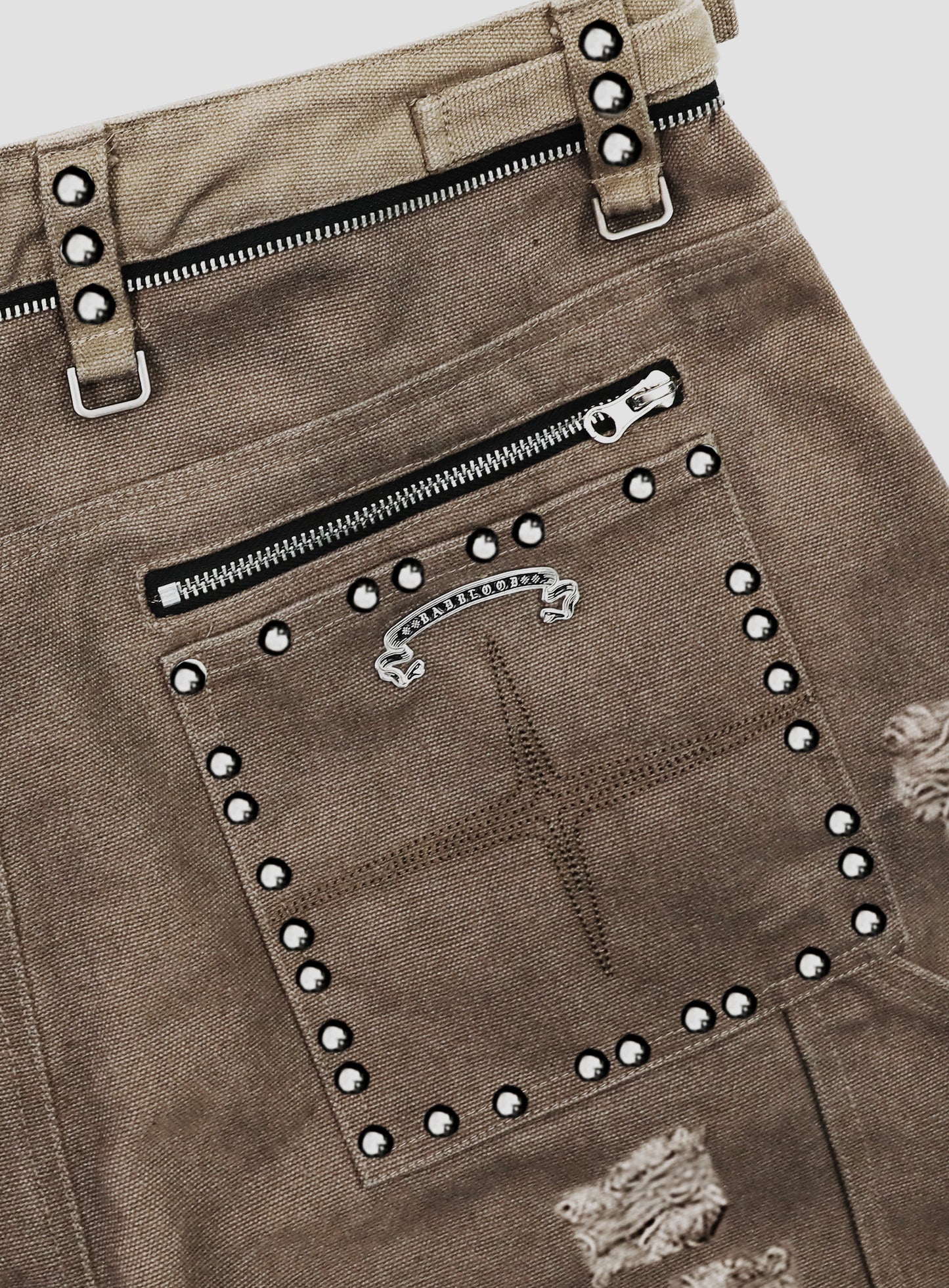 [w-pts25-082] Studded Carpenter Curved Pants - Brown