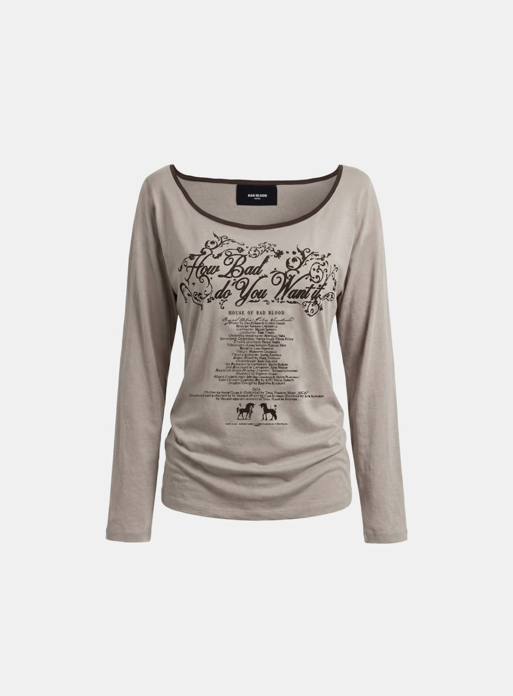 [w-tee26-127] Script Graphic Ringer Loose-Fit T-Shirt - Beige