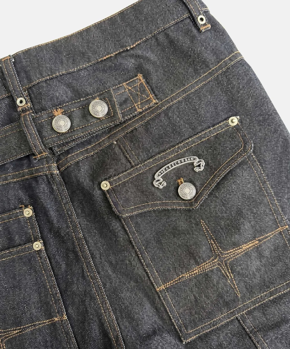 [w-pts26-121] Delta Low Crotch Bootcut Cargo Pants - Blue Denim