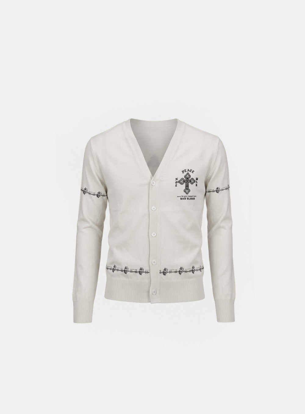 [w-knt26-041] Peace Not War UV Cooling Cardigan - White