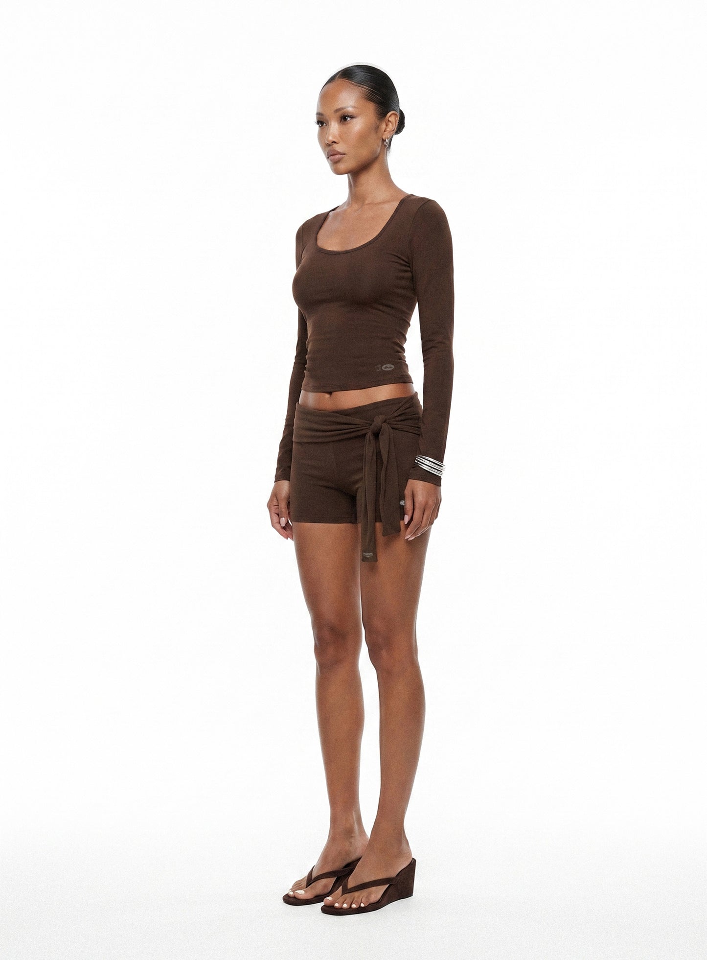 [w-tee26-079] Everyday Scoop Neck Long Sleeve T-Shirt - Brown