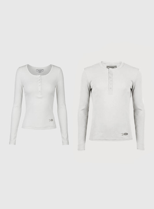 [w-tee26-037] BS Cotton Jersey Fitted Henley Neck Long Sleeve T-Shirt - White