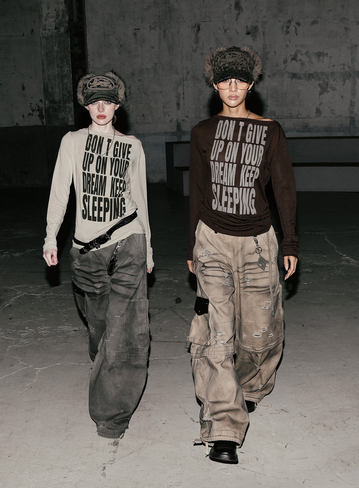 KEEP SLEEPING Boat Neck Loose Fit Tee - Sand