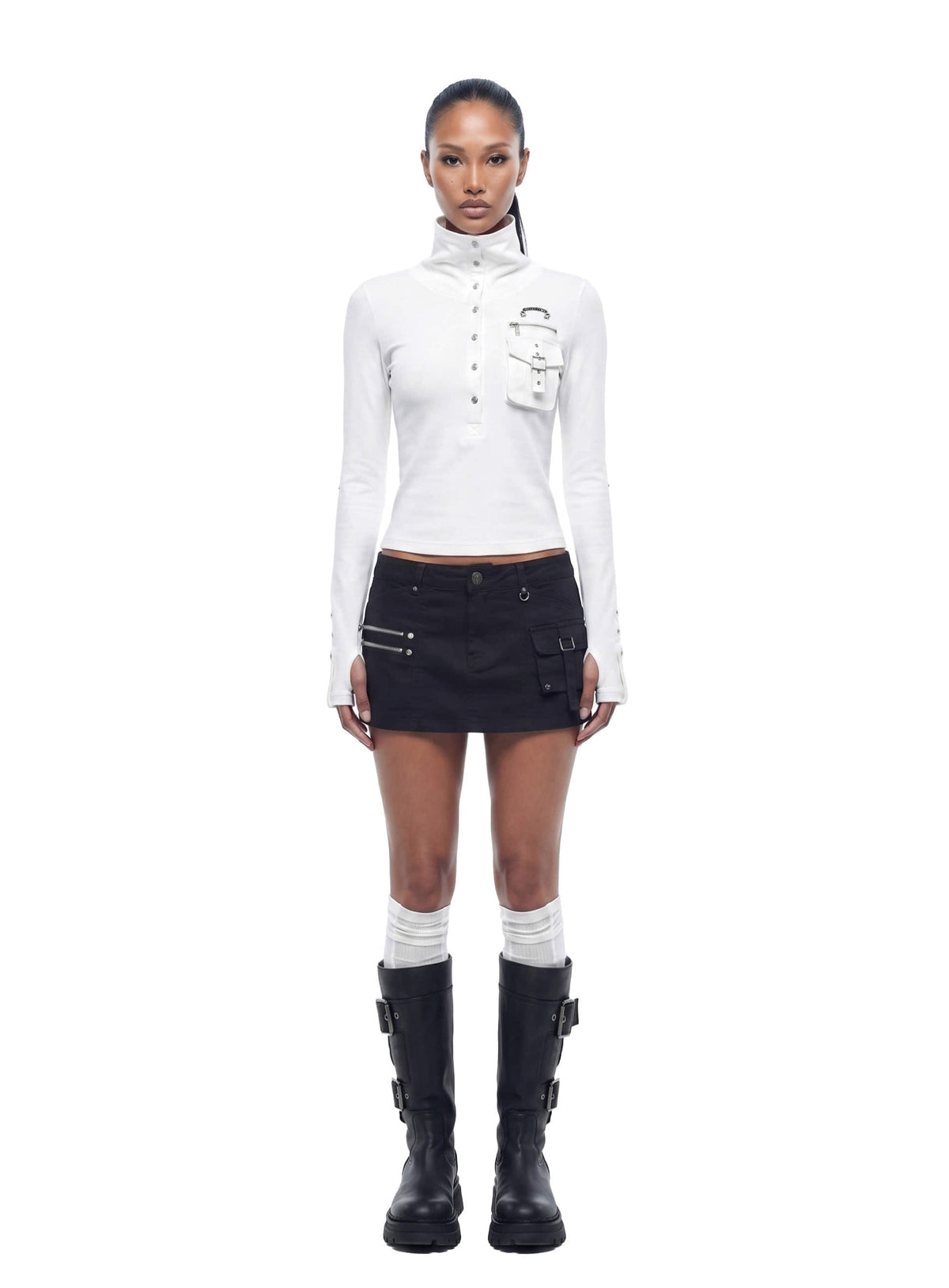 w-tee26-264 Viper Turtleneck Henley Long Sleeve - White