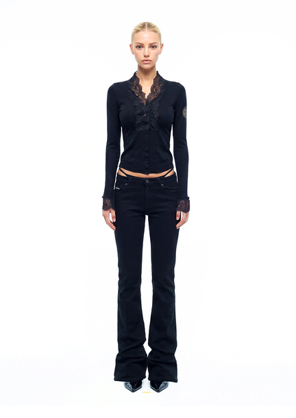 [w-cdg26-007] H.B.B. V-NECK Lace Cardigan- Black