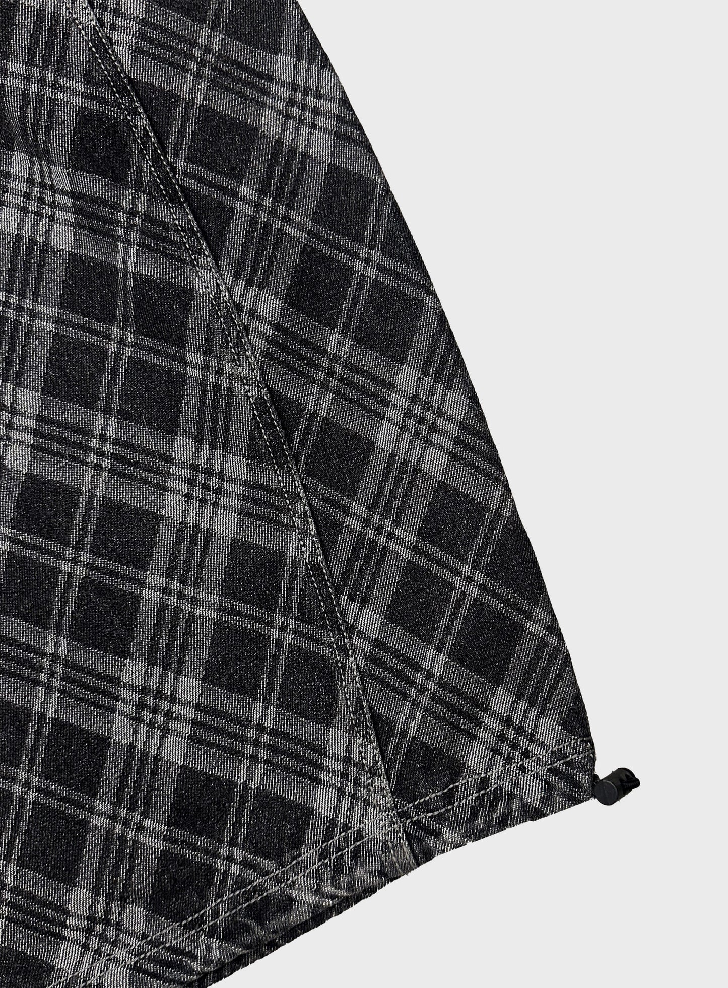 [w-pts25-124] Lion Patch Washed Barrel Pants - Black Denim Check