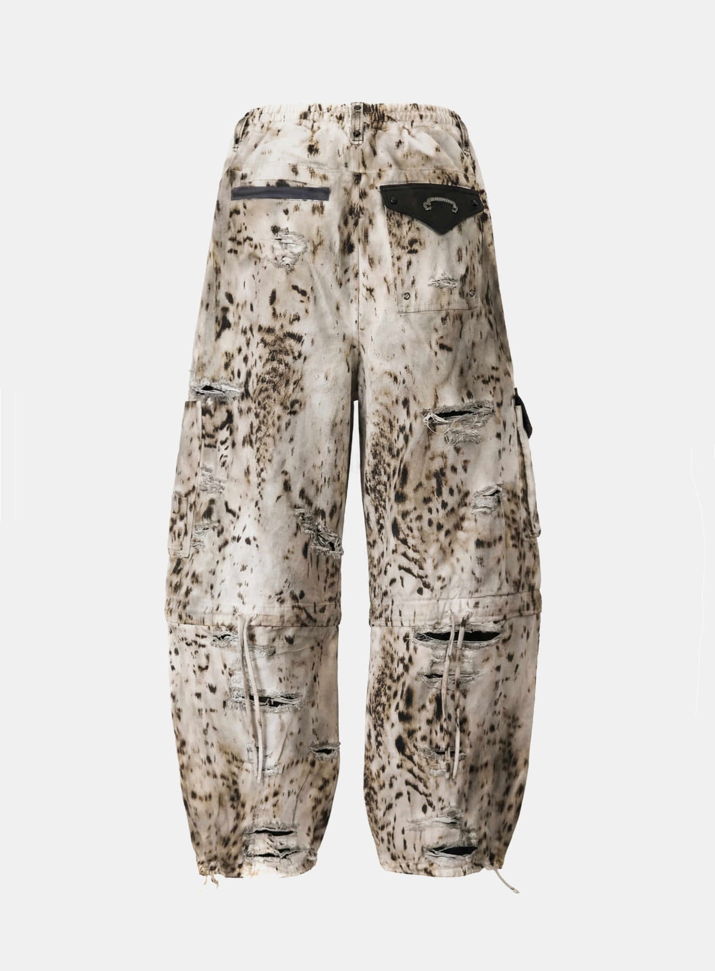 [w-pts25-088] Distressed Convertible Cargo Pants - Oil Leopard