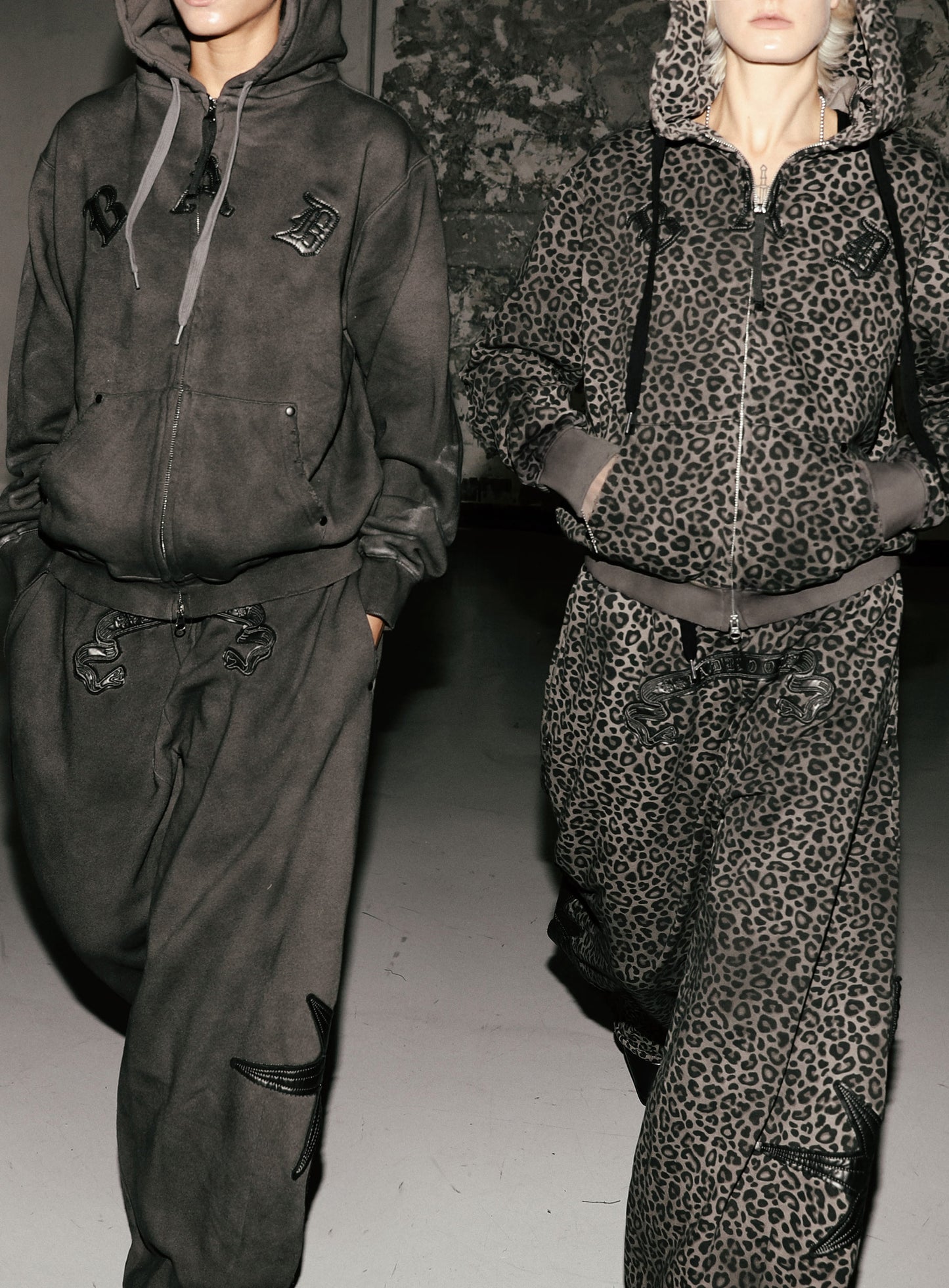 Cosmo Patch 2-Way Curved Jogger Trousers - Black Leopard