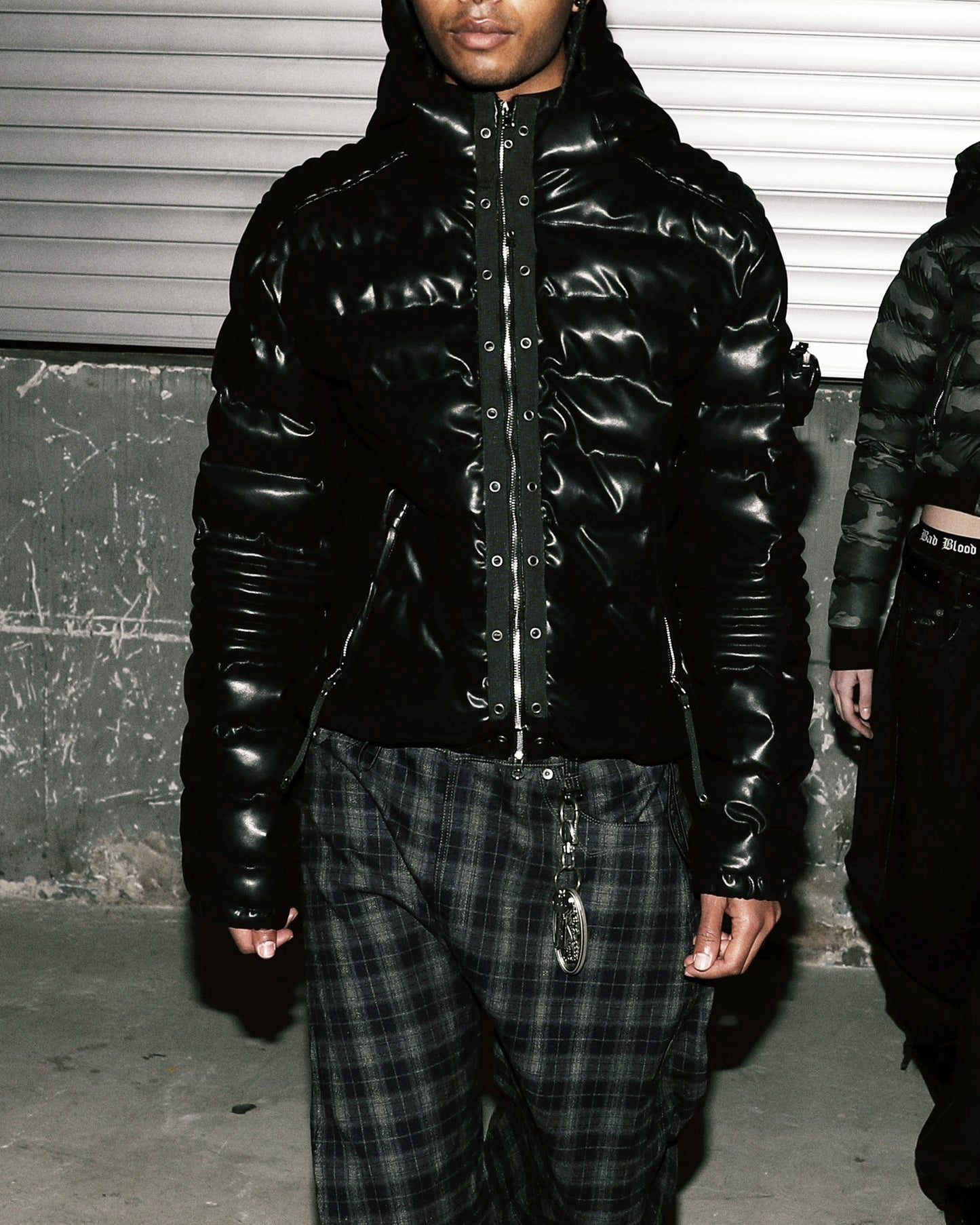 [w-jkt25-055] Viper 31-2 Midweight Biker Hooded Puffer - Black Leather