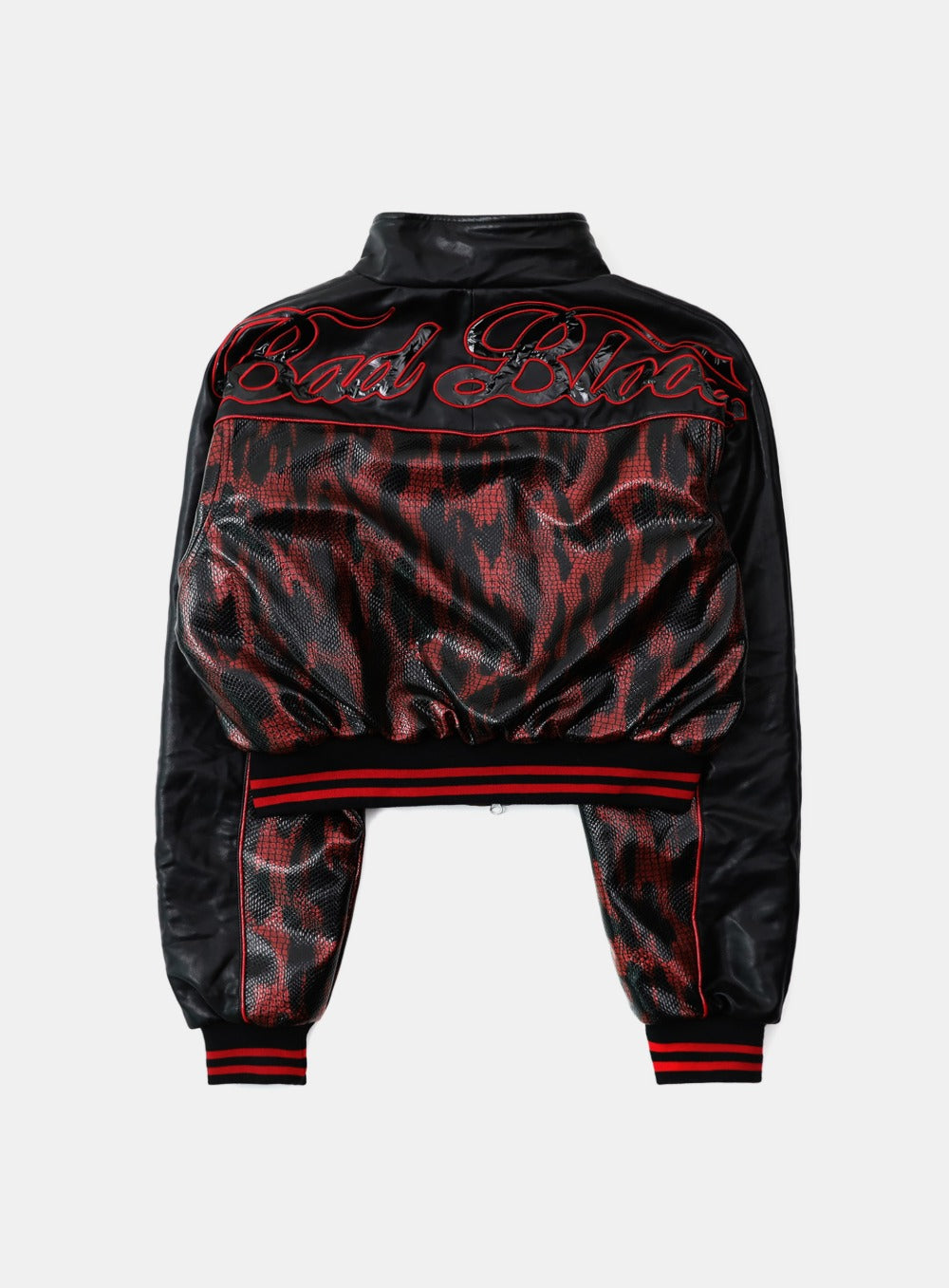[w-jkt25-046] Contrast Leather Track Jacket - Red Python