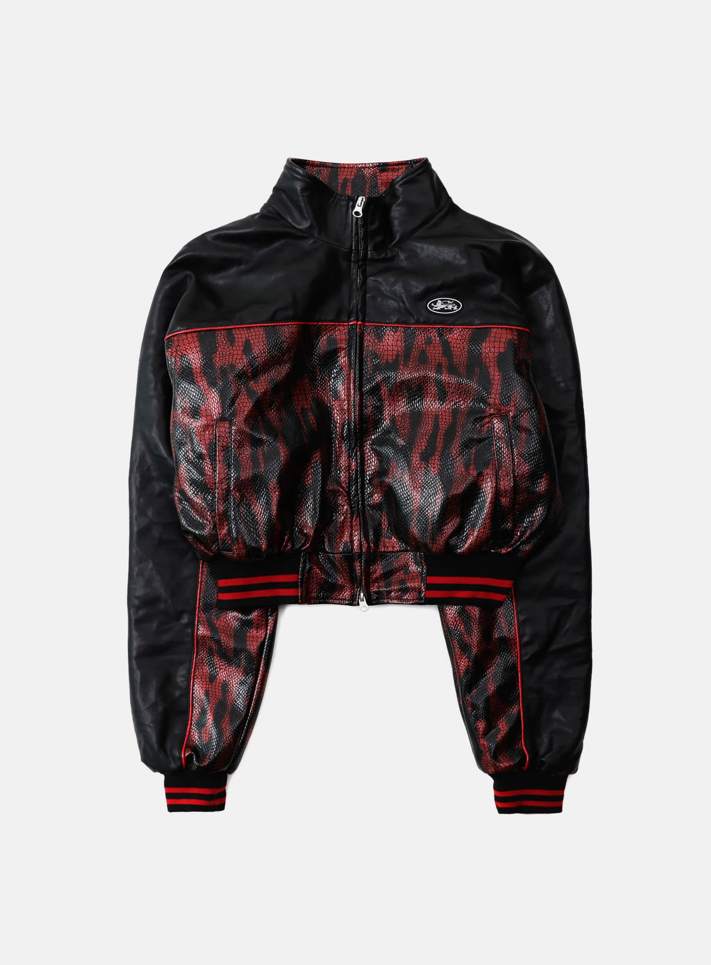 [w-jkt25-046] Contrast Leather Track Jacket - Red Python