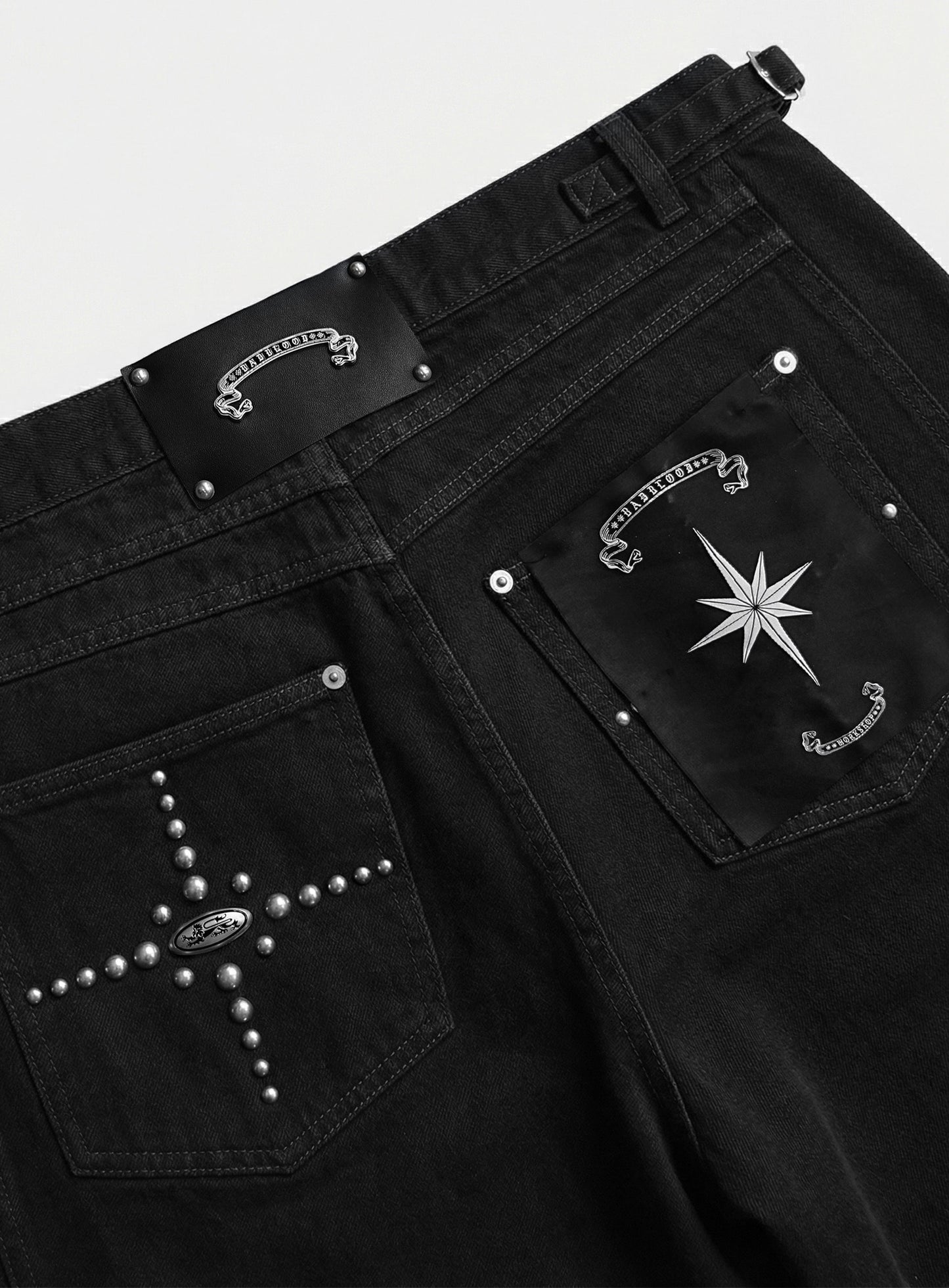 [w-pts26-014] Star-Studded Barrel Pants - Black