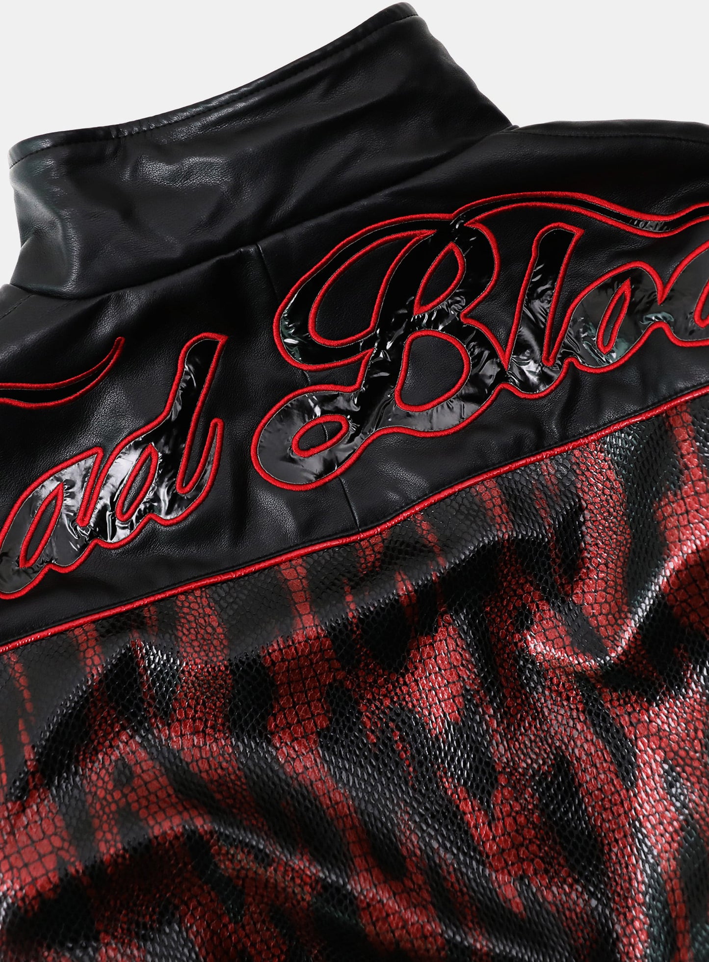 [w-jkt25-046] Contrast Leather Track Jacket - Red Python