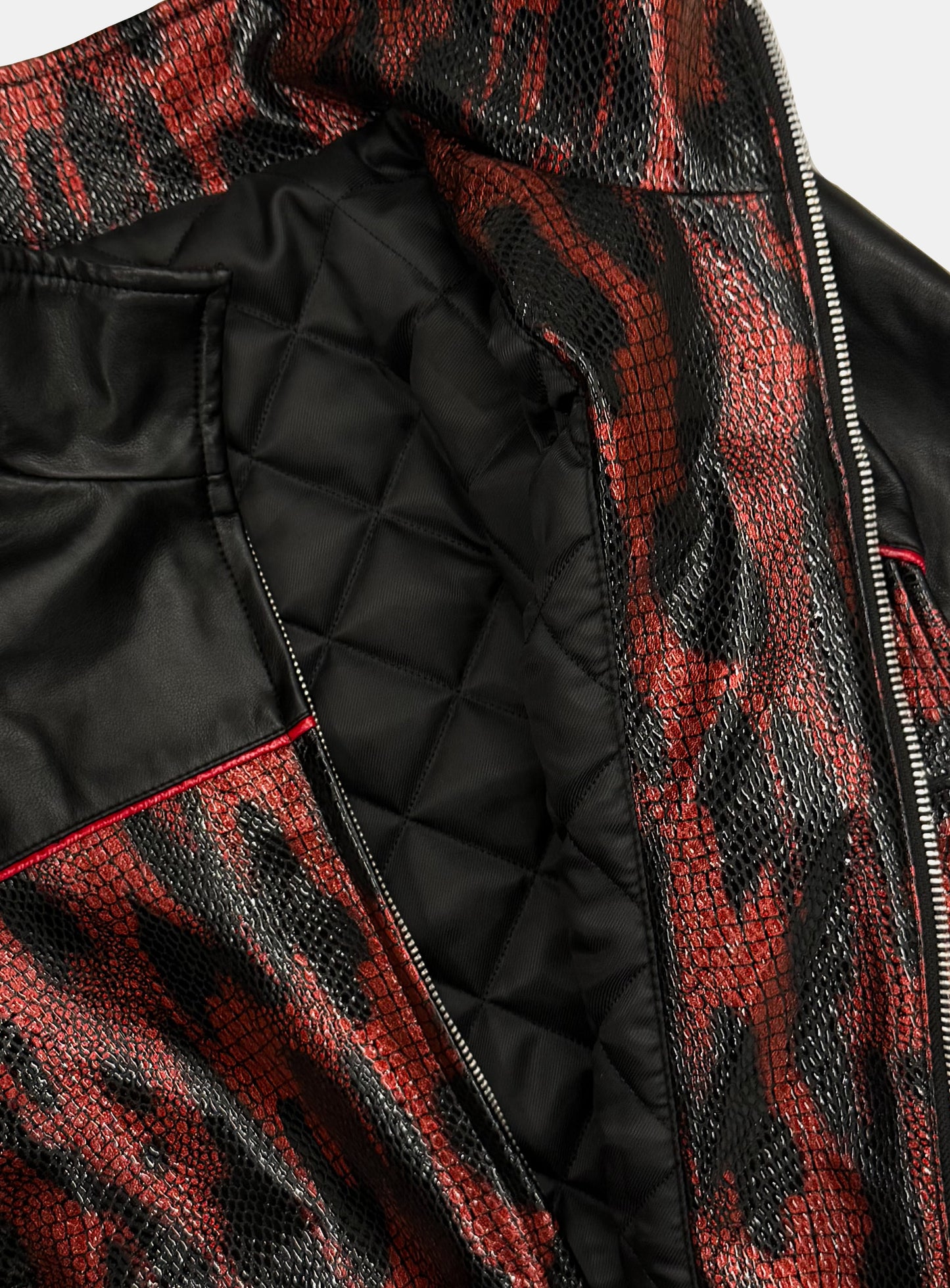 [w-jkt25-046] Contrast Leather Track Jacket - Red Python