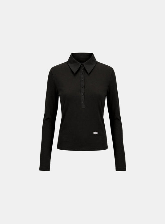 [w-tee26-064] Sleek Cotton Polo T-Shirt - Black