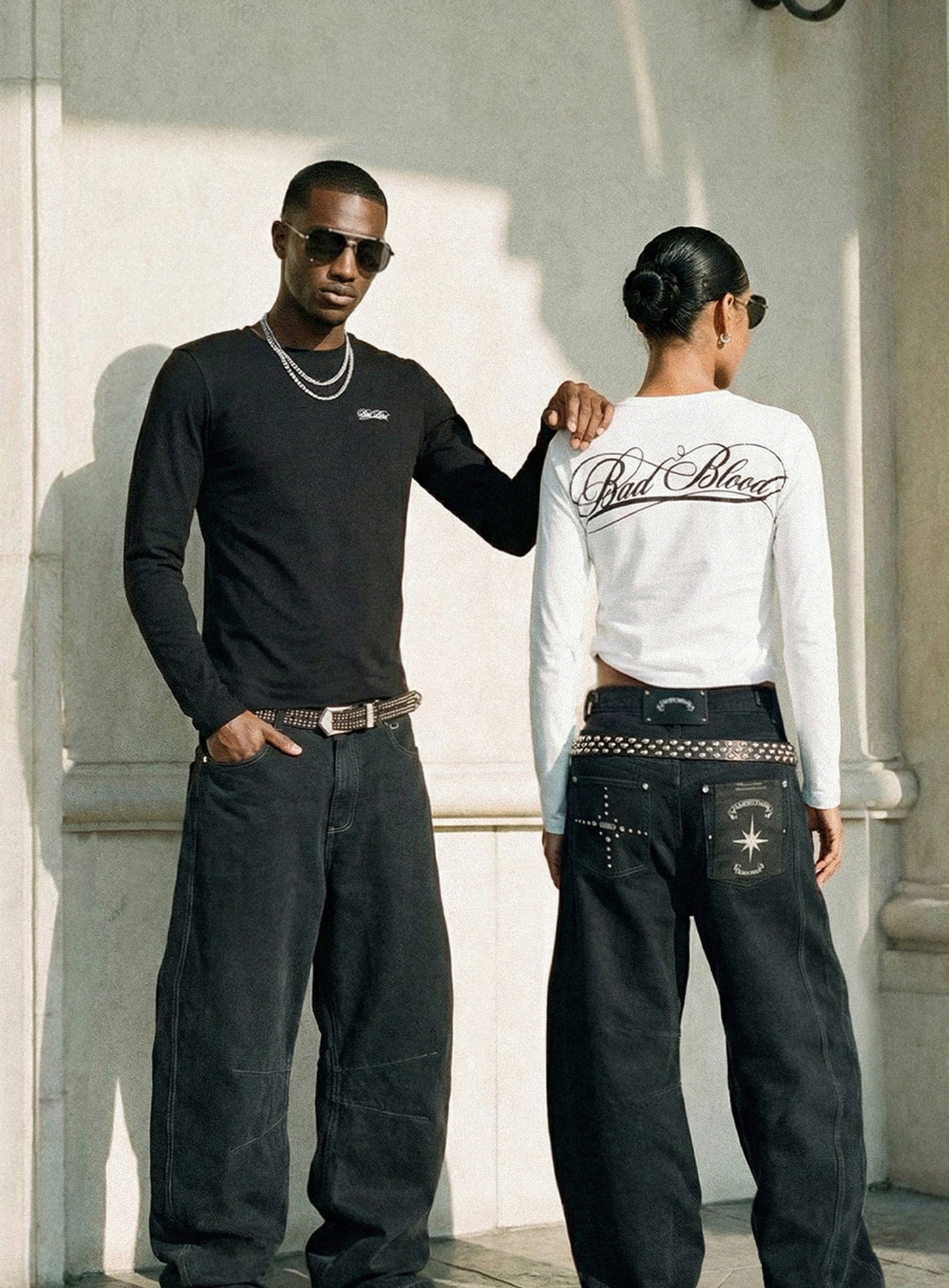 [w-pts26-014] Star-Studded Barrel Pants - Black