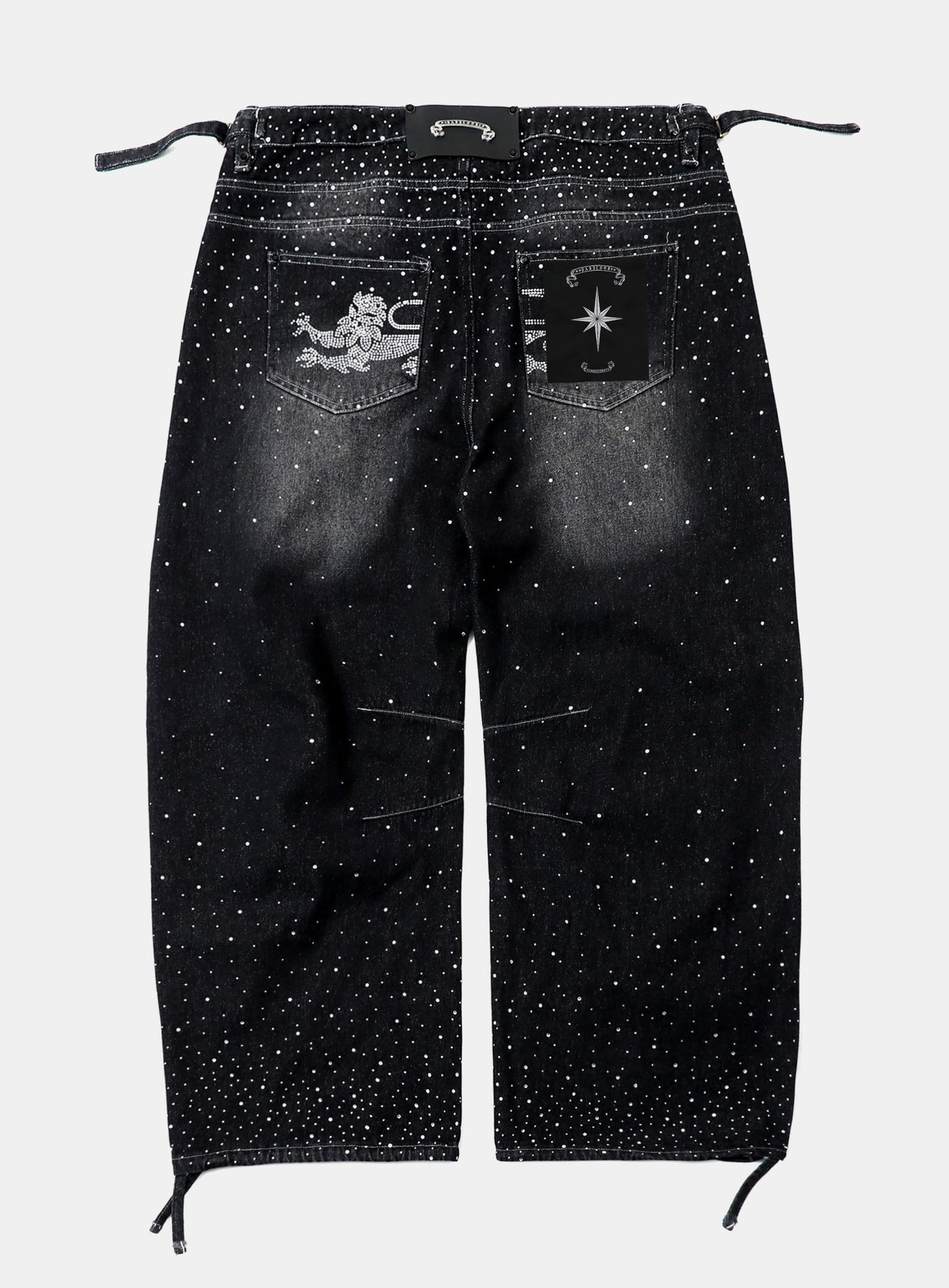 [w-pts25-092] BBNT Rhinestone Curved Pants – Black