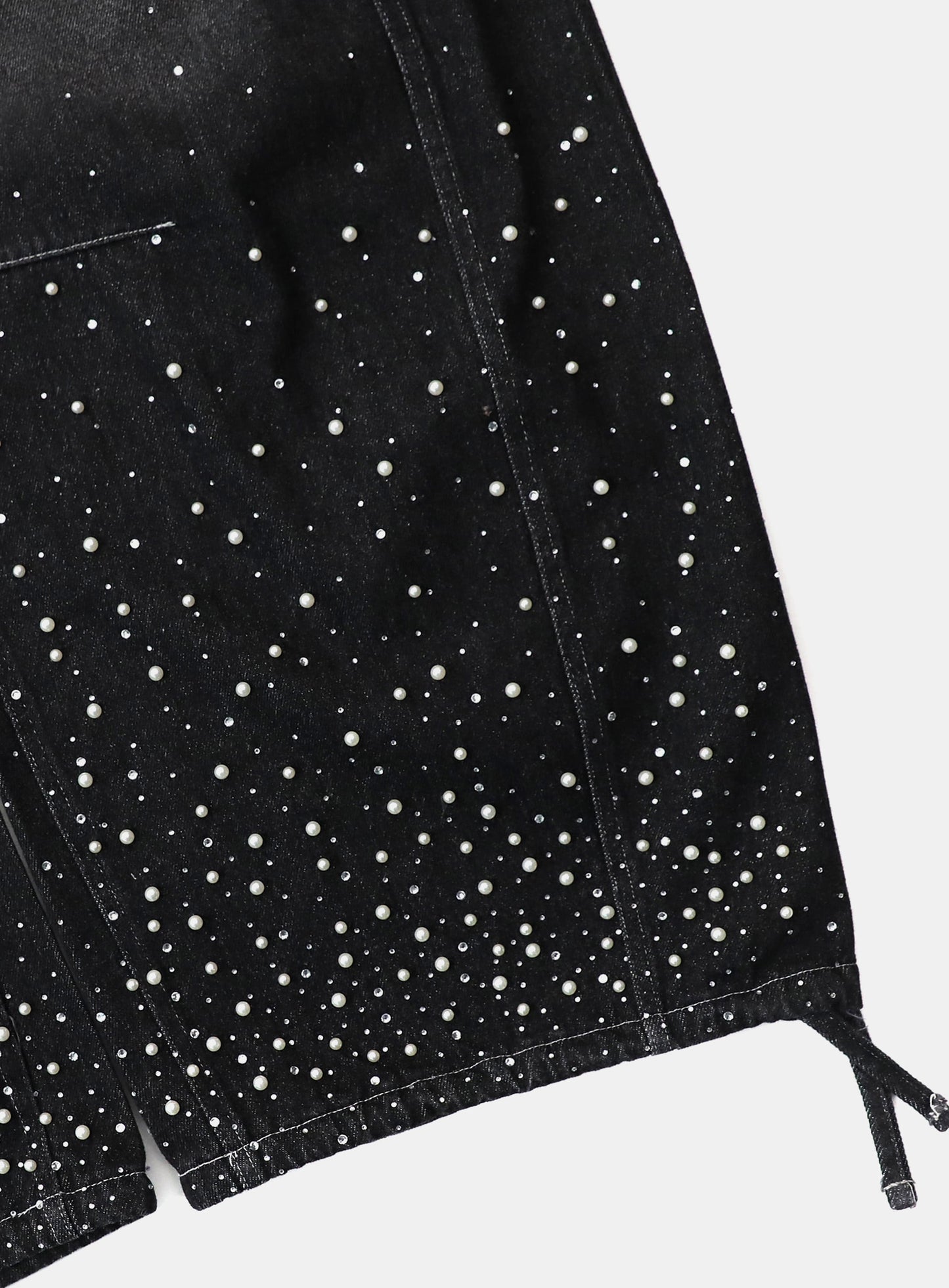 [w-pts25-092] BBNT Rhinestone Curved Pants – Black