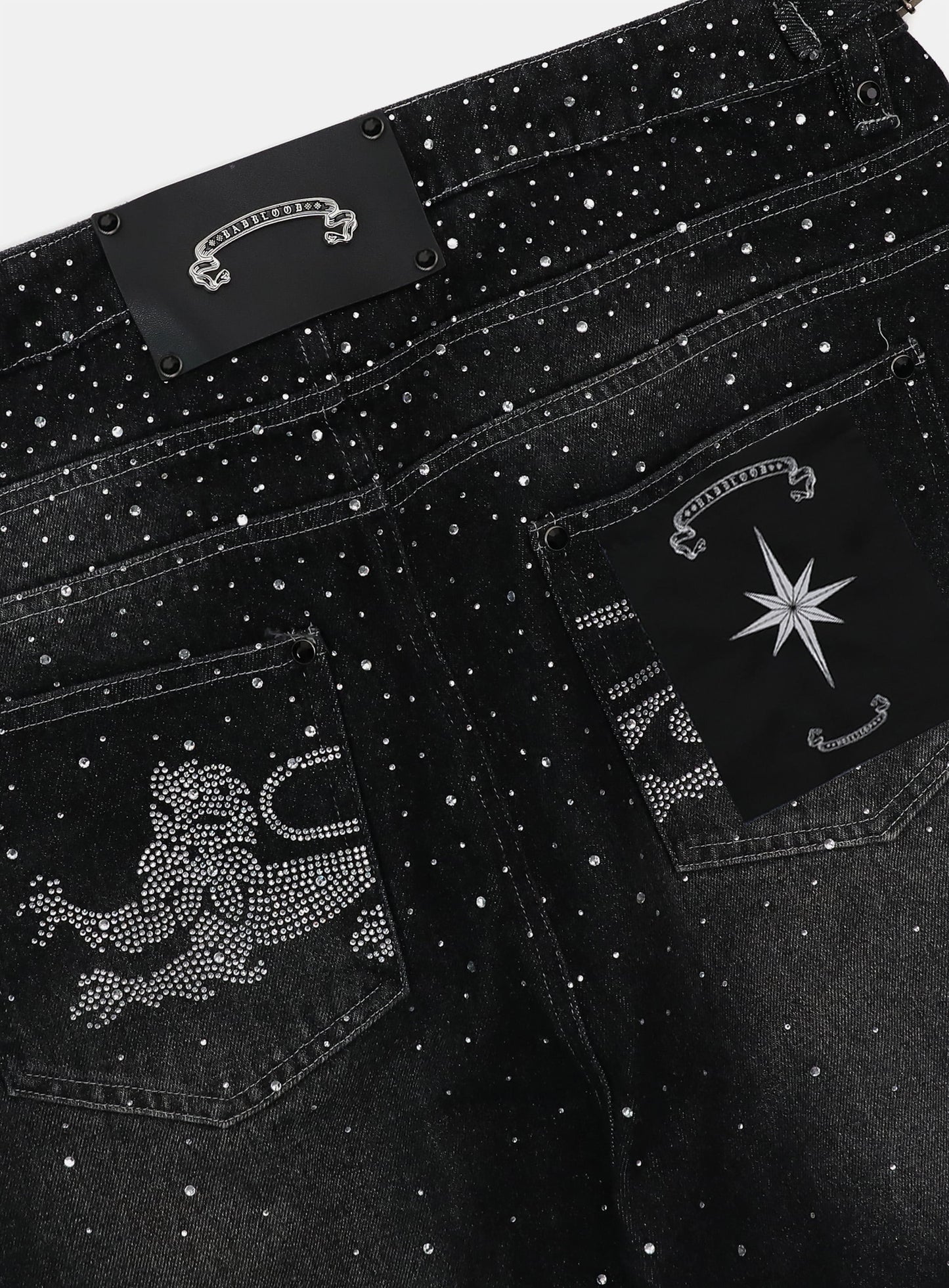 [w-pts25-092] BBNT Rhinestone Curved Pants – Black