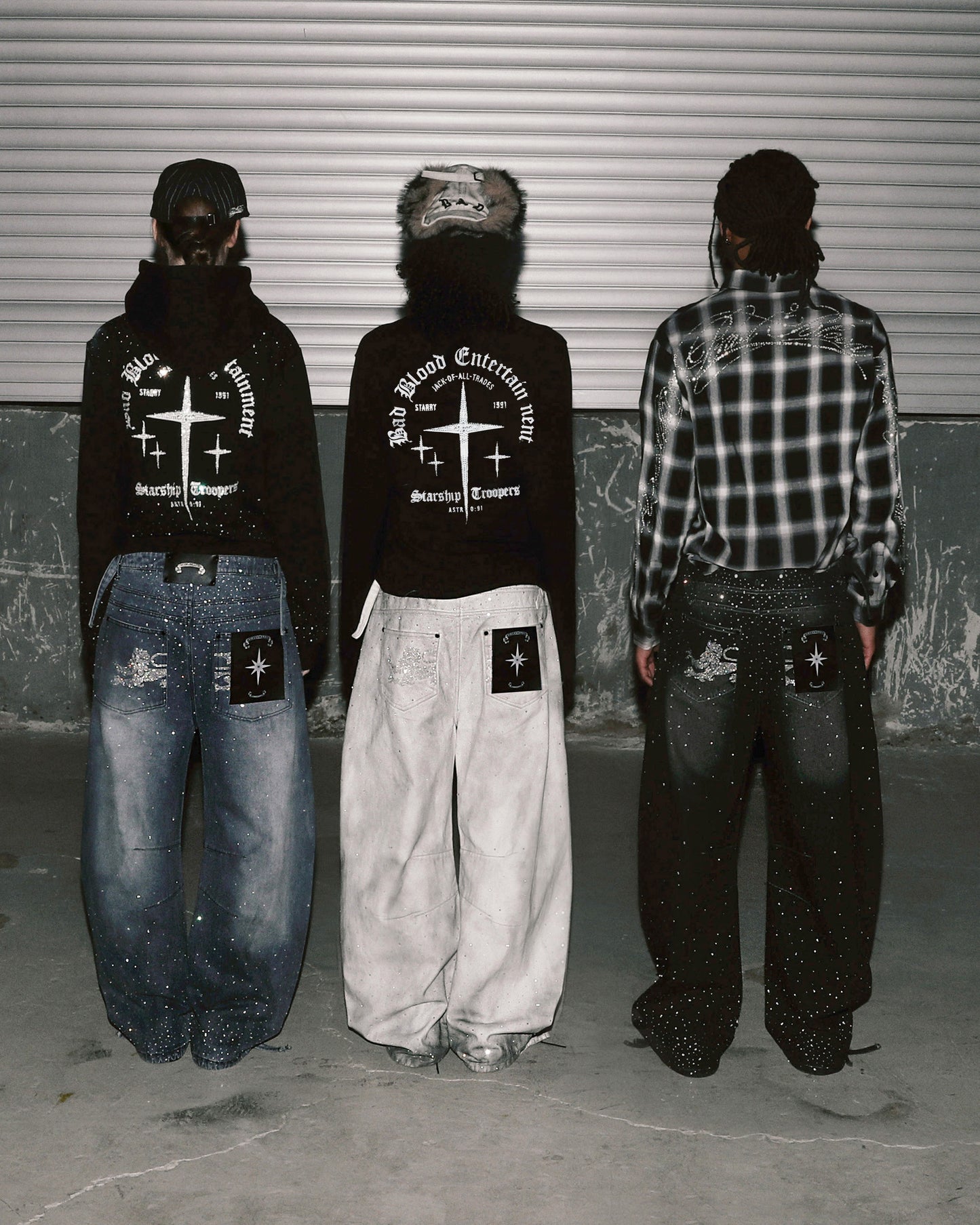 [w-pts25-092] BBNT Rhinestone Curved Pants – Black