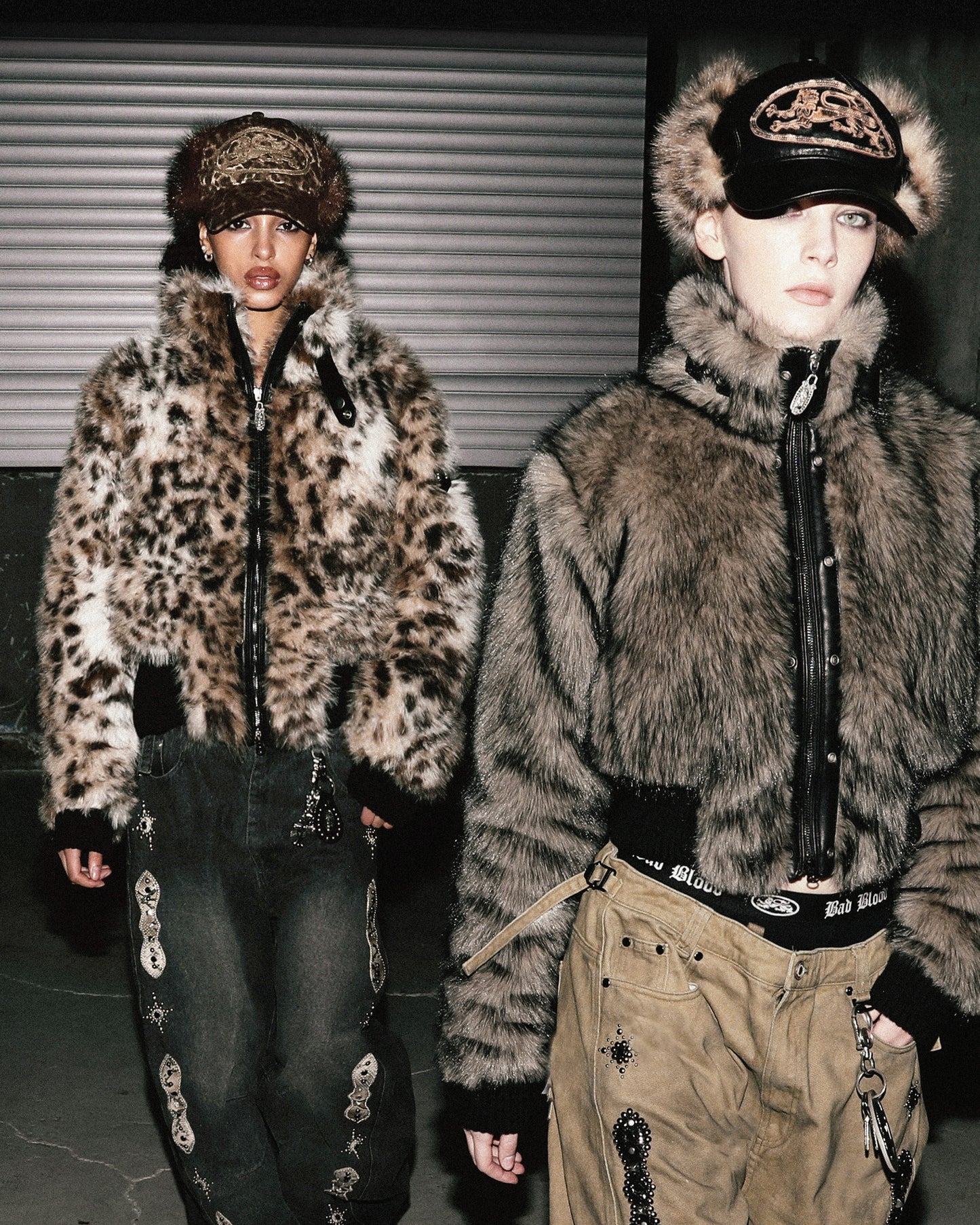 [w-jkt25-052] Viper81 High Neck Fur Jacket - Brown Leopard