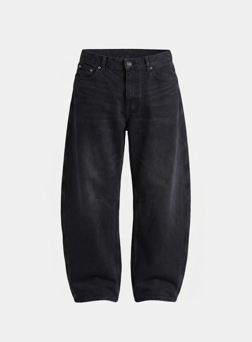 [w-pts26-096] 0521 Cinch-Back Semi Curved Pants - Black Denim