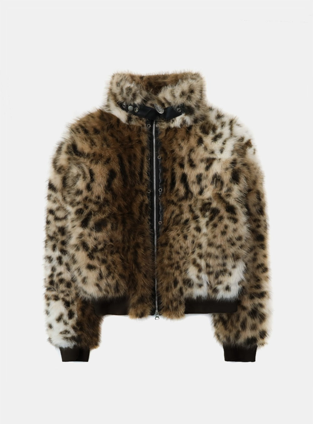 [w-jkt25-052] Viper81 High Neck Fur Jacket - Brown Leopard