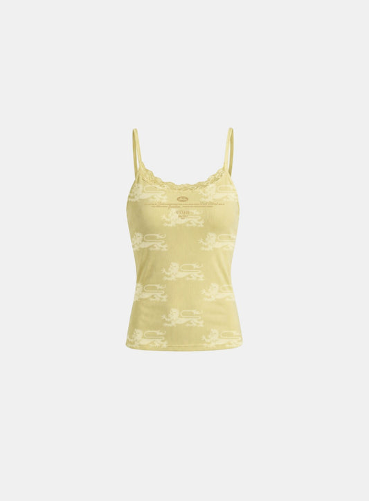 [w-tnk26-060] Cotton Lip Lace Camisole Tank - Lemon