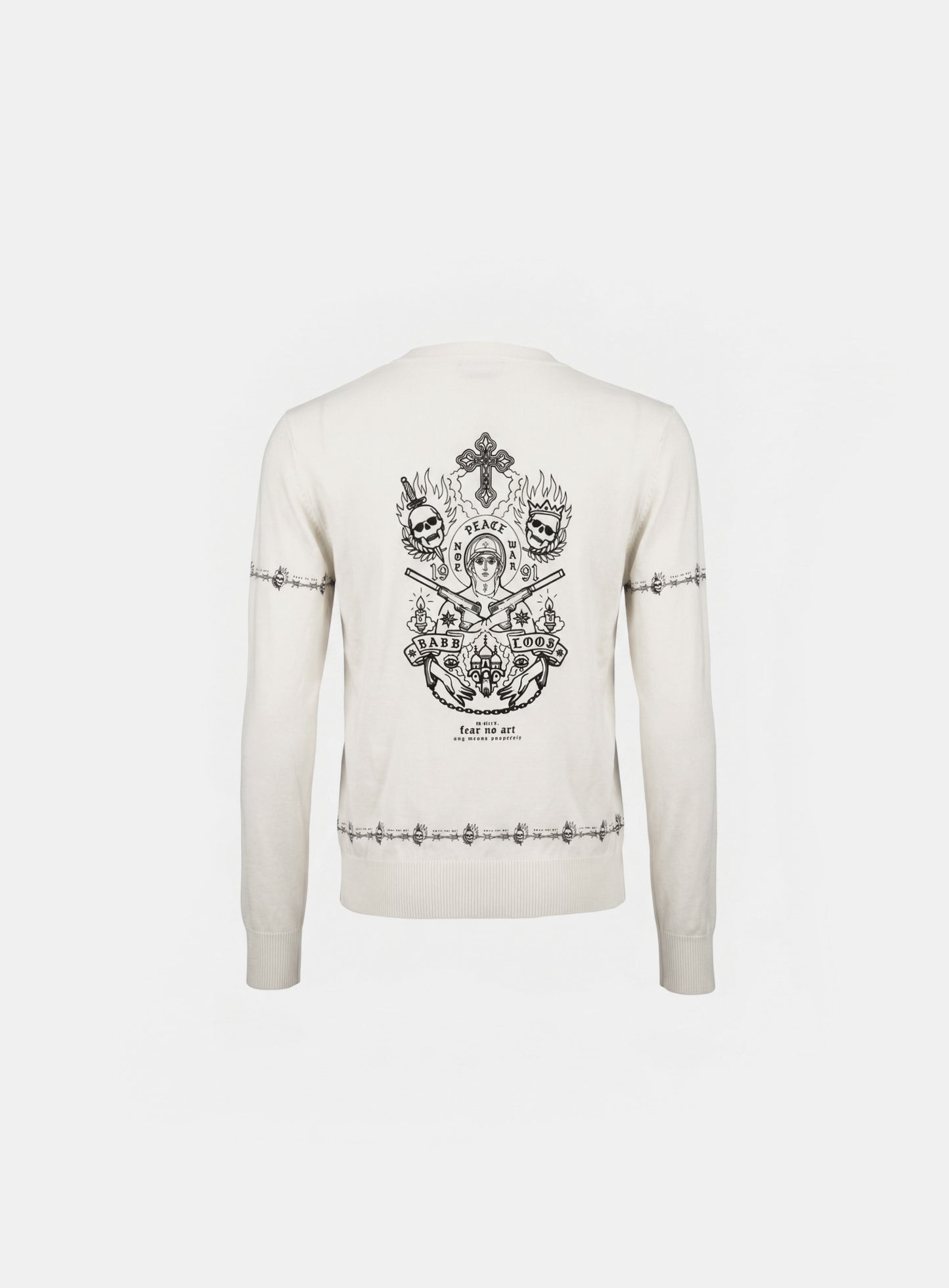 [w-knt26-041] Peace Not War UV Cooling Cardigan - White